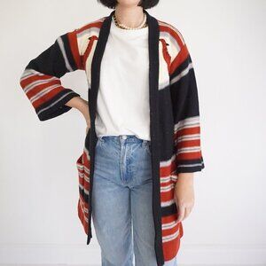 Vintage Teasers Red Black Knit Embroidered Giraffes Open Front Cardigan S